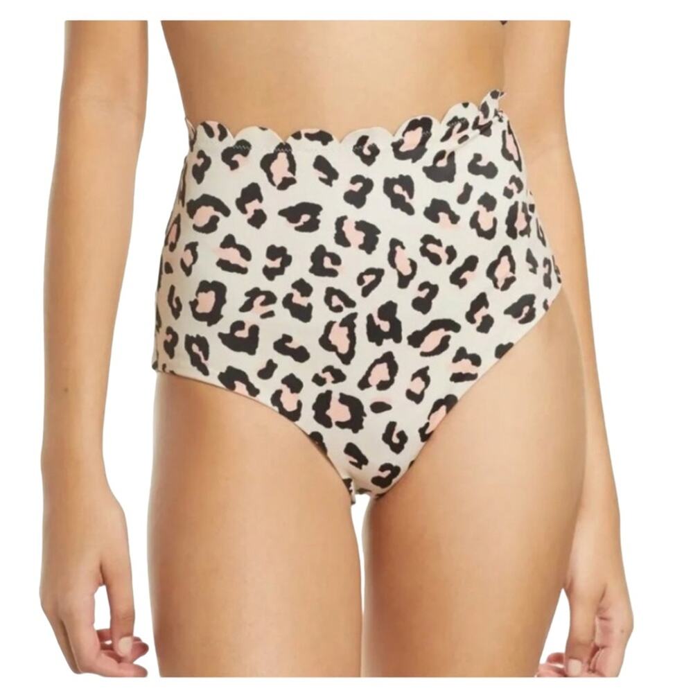 Chelsea28 New Leopard Print Scalloped Edge Retro High Cut Bikini Bottom NWOT